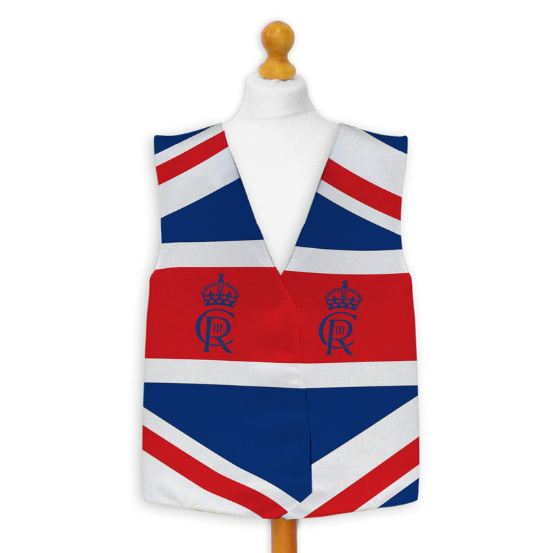 King Charles Coronation - GB Flag - Novelty Costume Fancy Dress Waistcoat ( 4 sizes available ), close-up detail