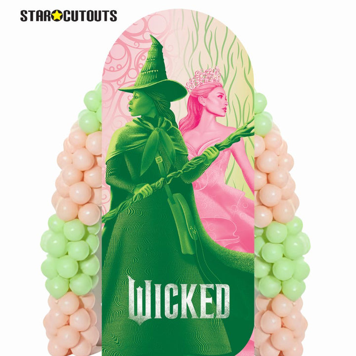 Wicked Glinda and Elphaba Logo Backdrop Single  Cardboard Cut Out Height 185cm