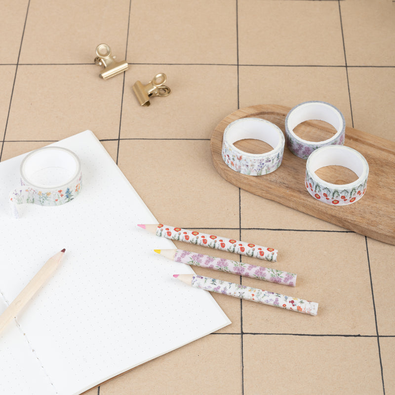 Wild Flowers Washi Tape Set of 4 Rolls 15 mm x 3 m design detail