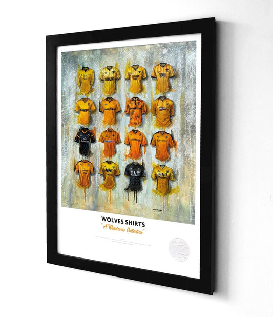 Wolves FC Shirts A3 collectible from Terry Kneeshaw Art