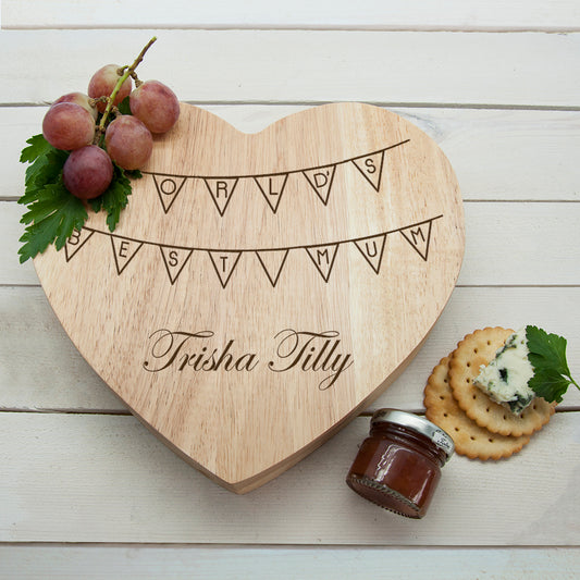 Personalised World's Best Mum Bunting Heart Cheese Board