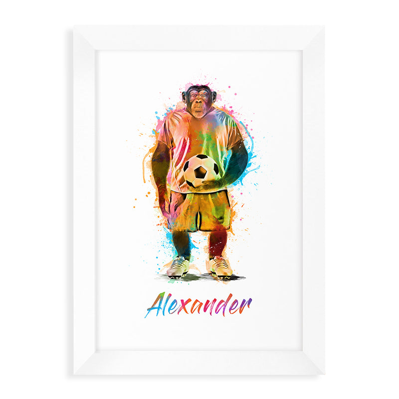 Personalised Watercolour Chimpanzee Football Print