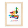Personalised Watercolour Duck Skateboarding Print