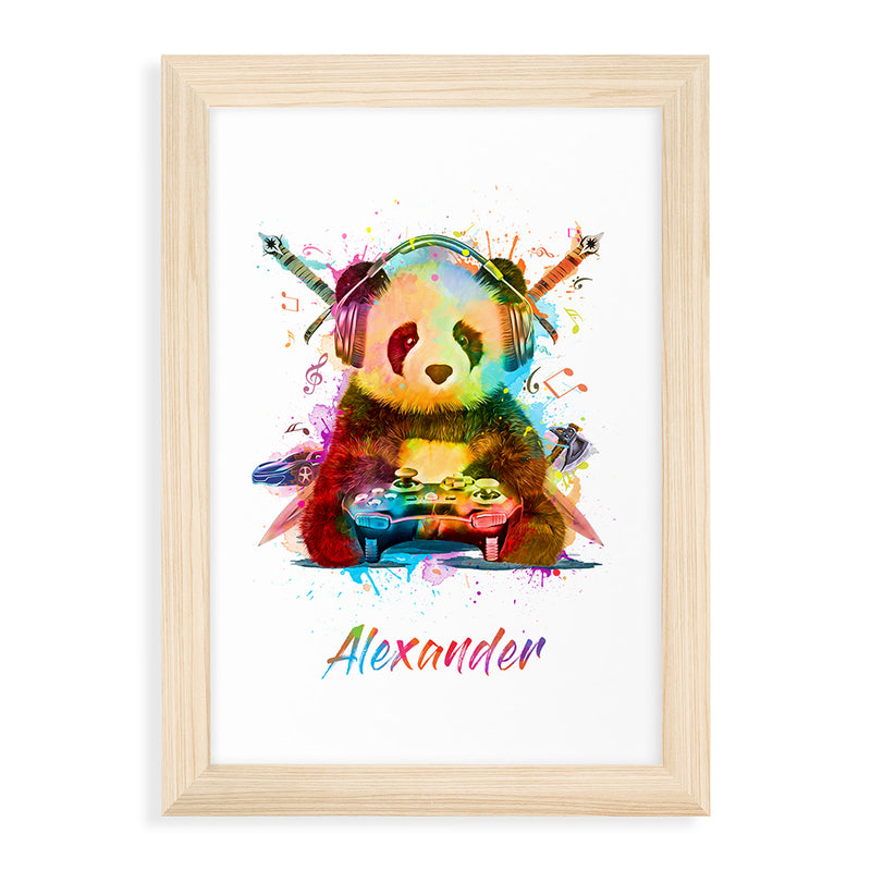 Personalised Watercolour Panda Gaming Print