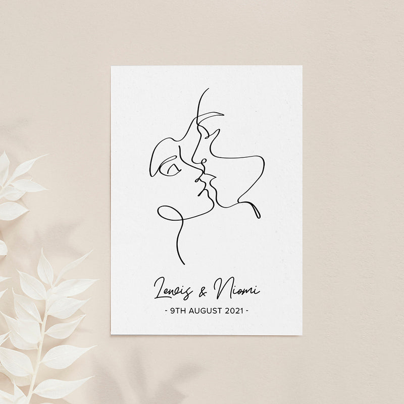 Personalised Romantic Line Art Loving Couple Print