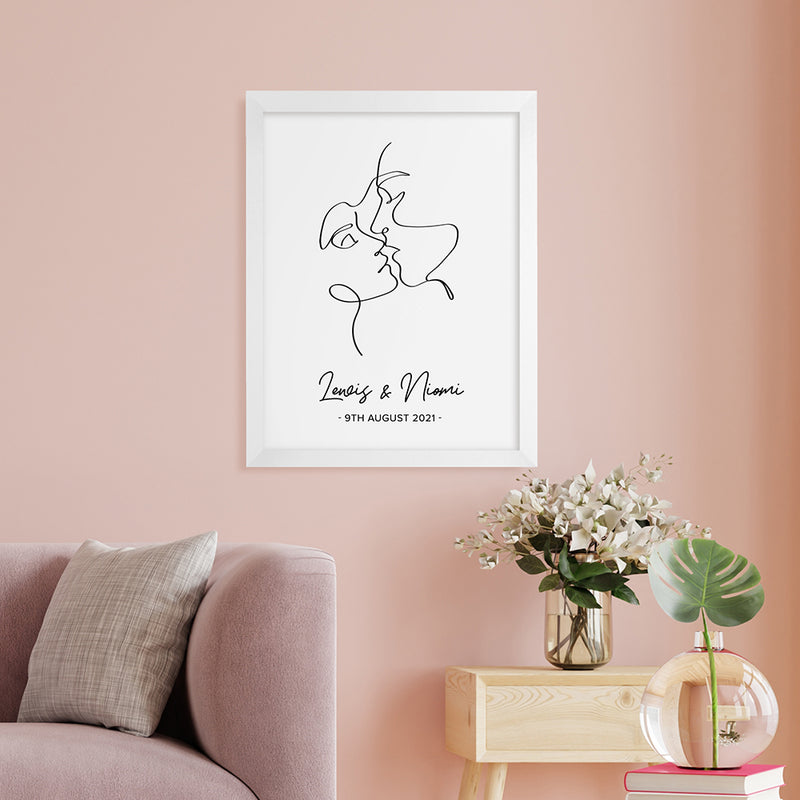 Personalised Romantic Line Art Loving Couple Print