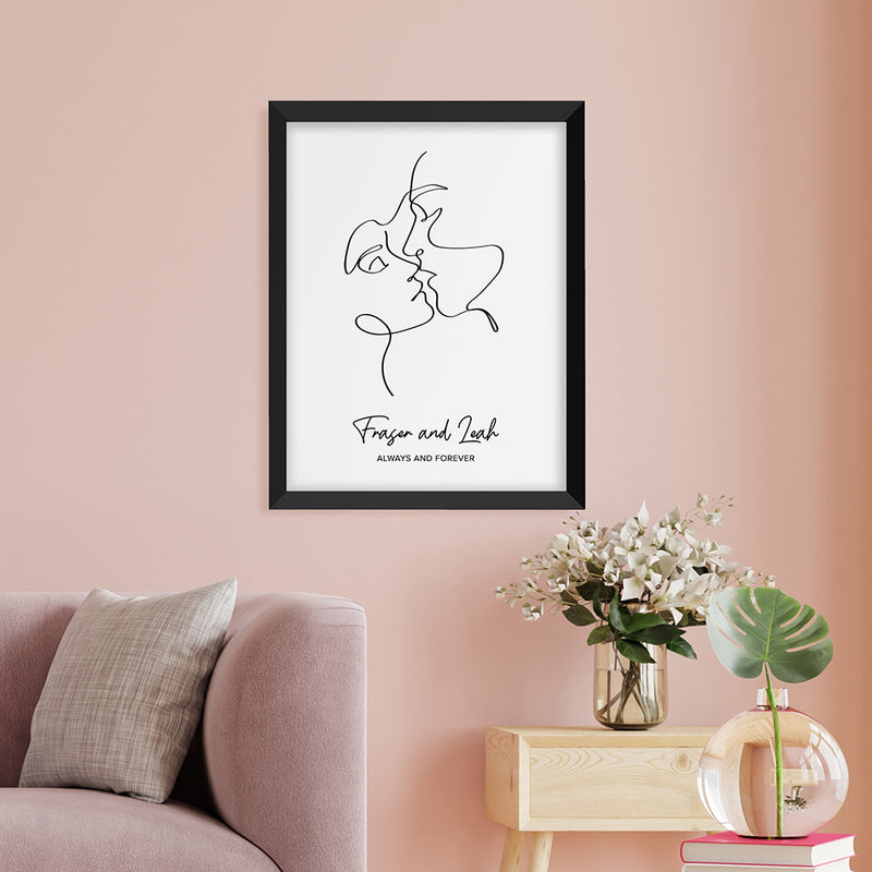 Personalised Romantic Line Art Loving Couple Print