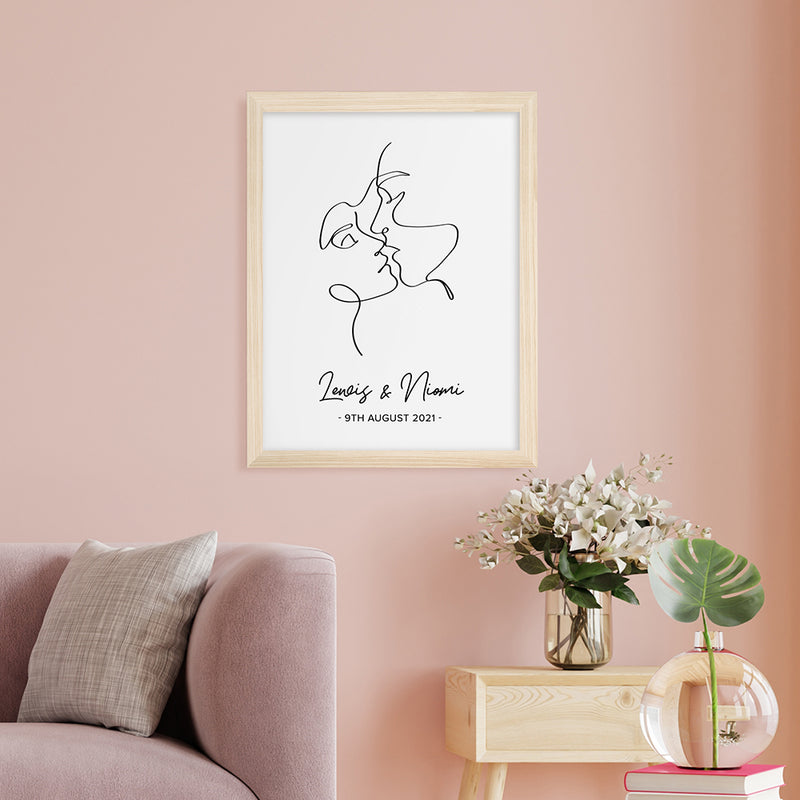 Personalised Romantic Line Art Loving Couple Print