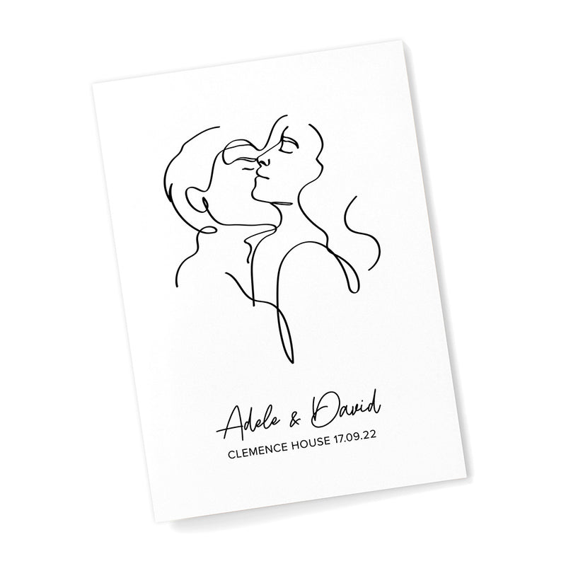Personalised Romantic Line Art Embracing Couple Print