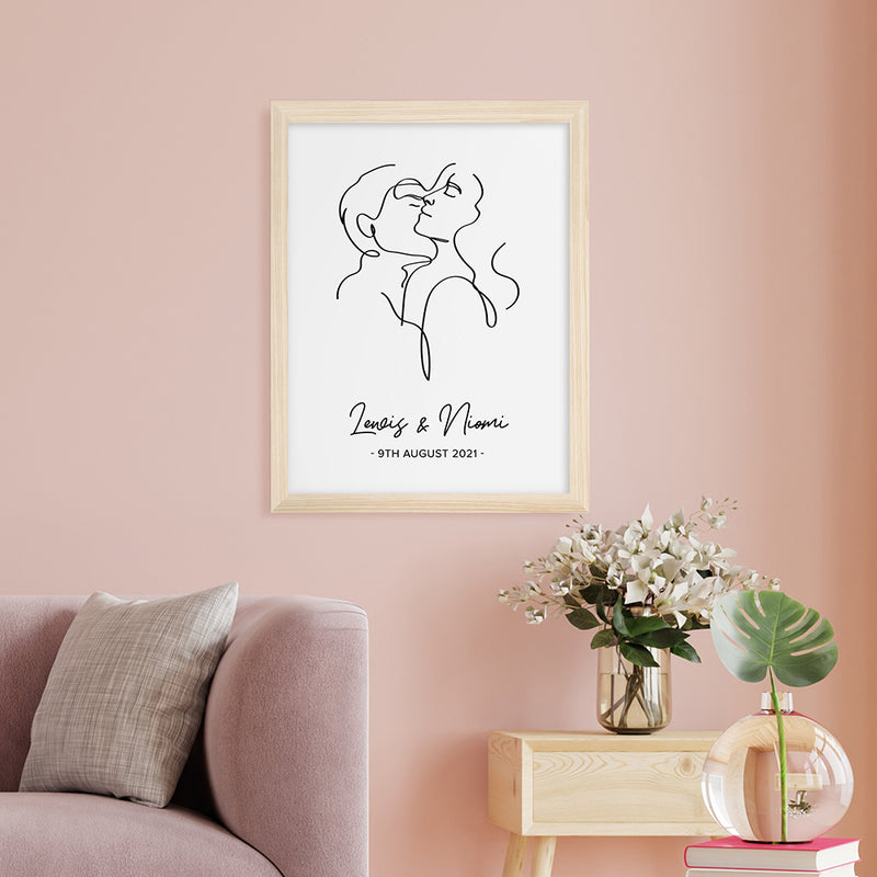Personalised Romantic Line Art Embracing Couple Print