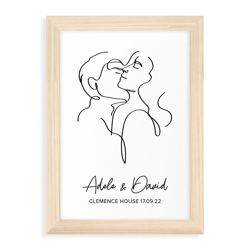 Personalised Romantic Line Art Embracing Couple Print