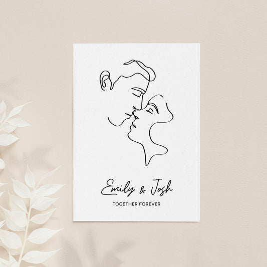 Personalised Romantic Line Art Kissing Couple Print