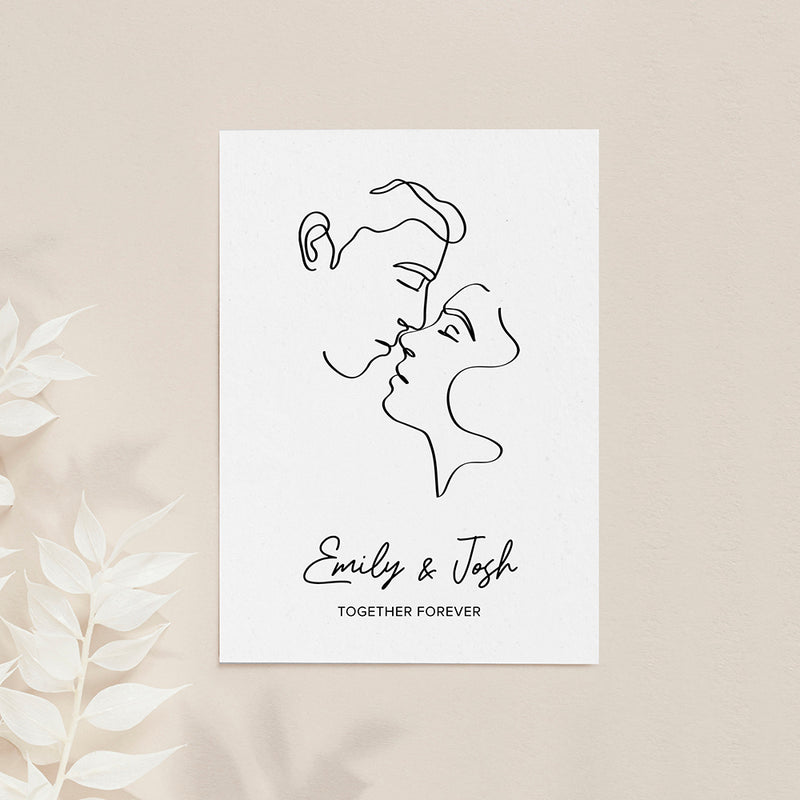 Personalised Romantic Line Art Kissing Couple Print