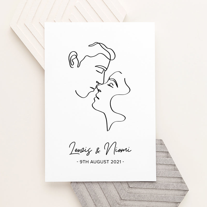 Personalised Romantic Line Art Kissing Couple Print