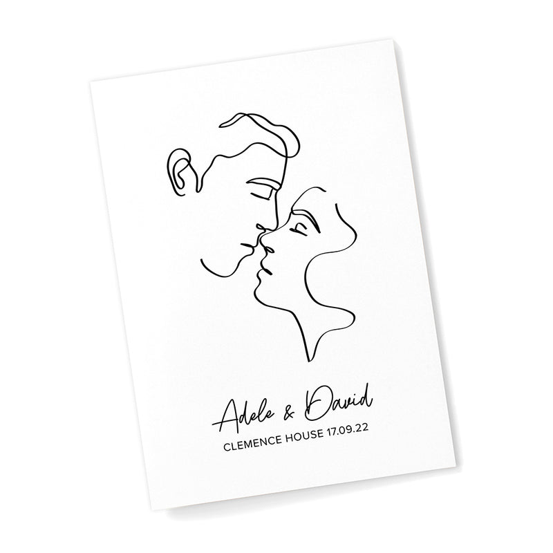 Personalised Romantic Line Art Kissing Couple Print