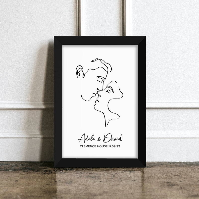Personalised Romantic Line Art Kissing Couple Print