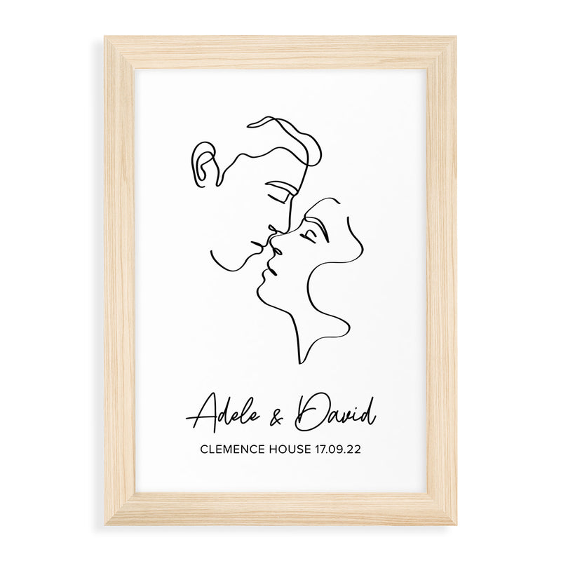 Personalised Romantic Line Art Kissing Couple Print