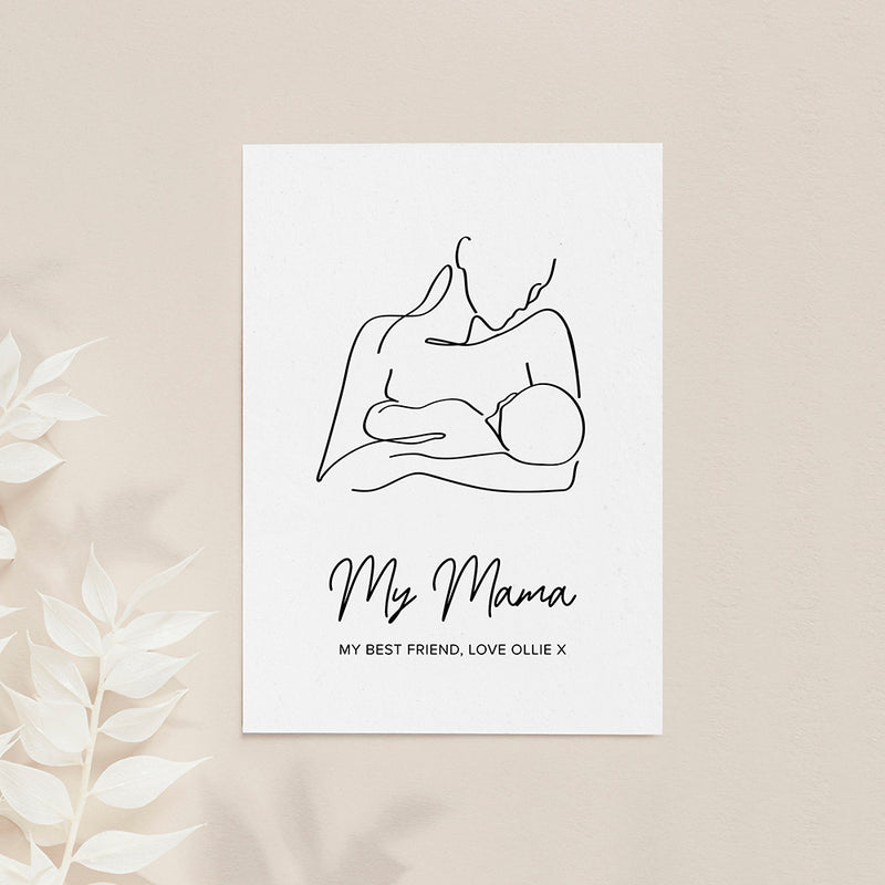 Personalised Line Art New Mum and Baby Feeding Print