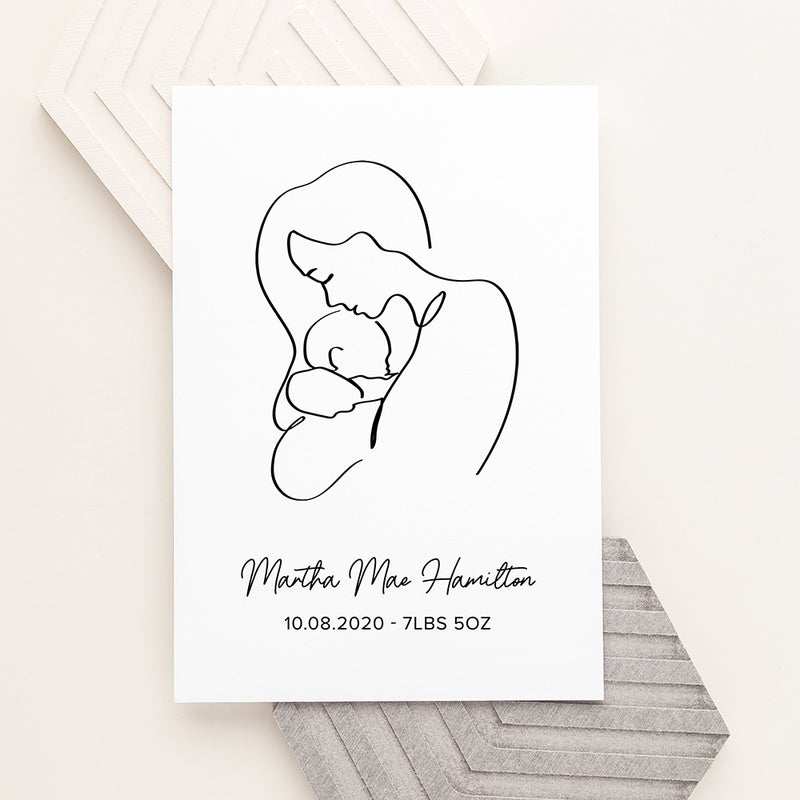 Personalised Line Art New Mum and Babys Love Print