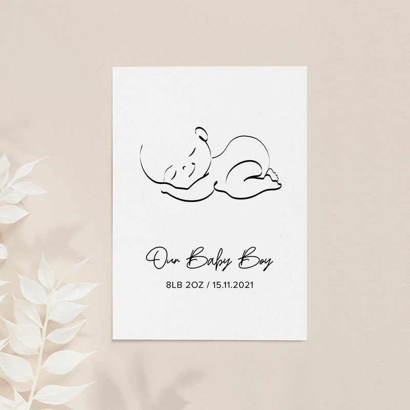 Personalised Line Art Sleeping Baby Print
