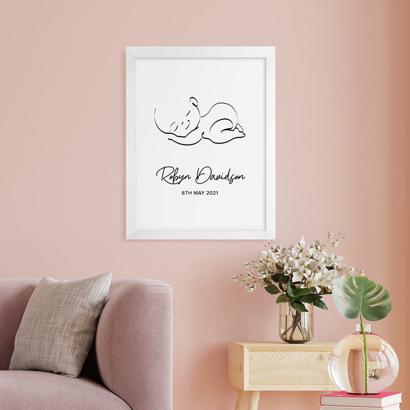 Personalised Line Art Sleeping Baby Print