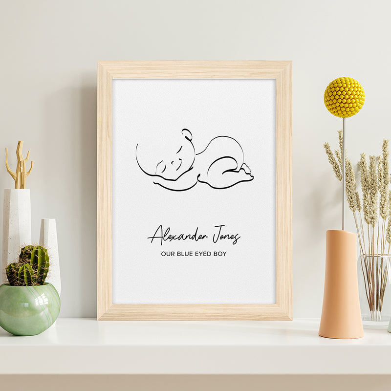 Personalised Line Art Sleeping Baby Print