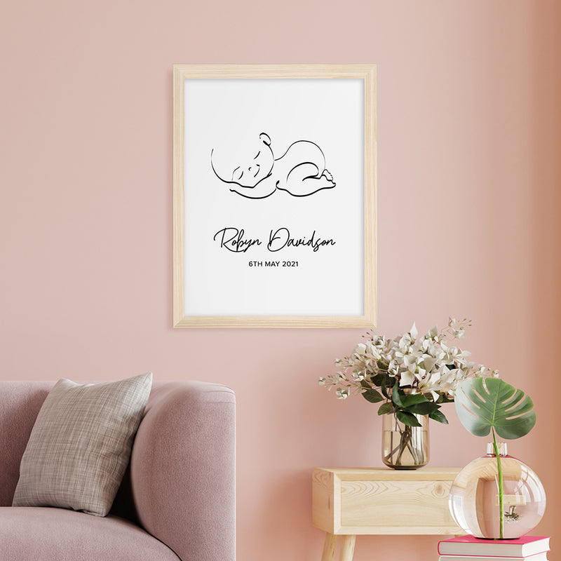 Personalised Line Art Sleeping Baby Print