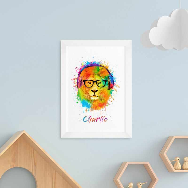 Personalised Watercolour Lion Wild Side Musical Print
