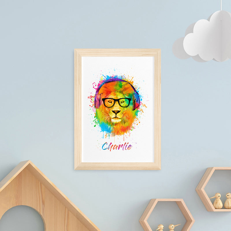 Personalised Watercolour Lion Wild Side Musical Print