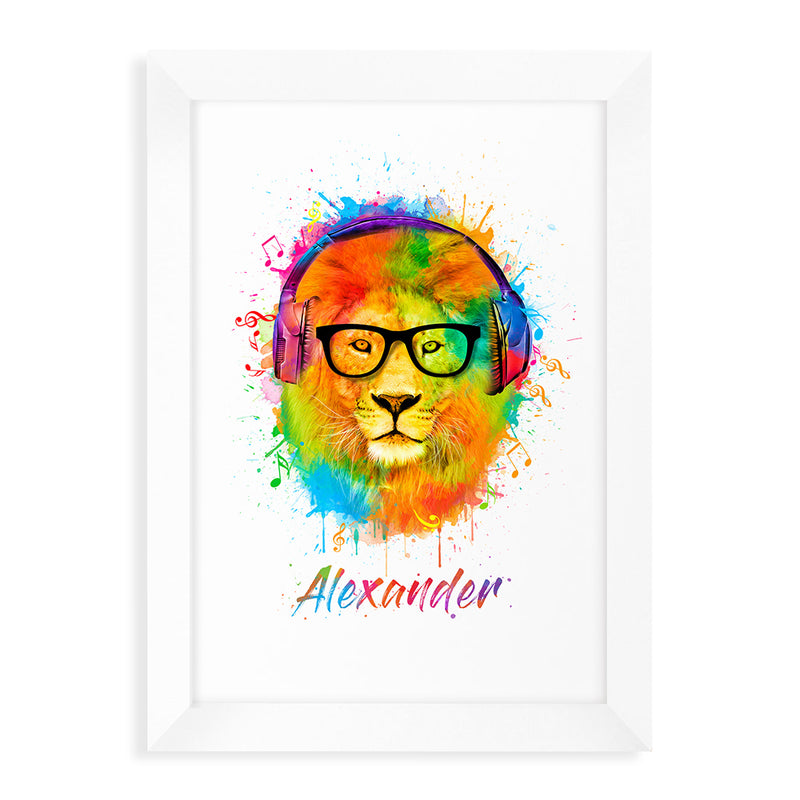Personalised Watercolour Lion Wild Side Musical Print