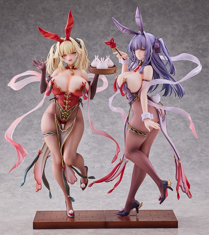 Moehime Union Yuri and Stella Cheongsam Bunny PVC Statues 1 4 Scale Set 45 Centimeter