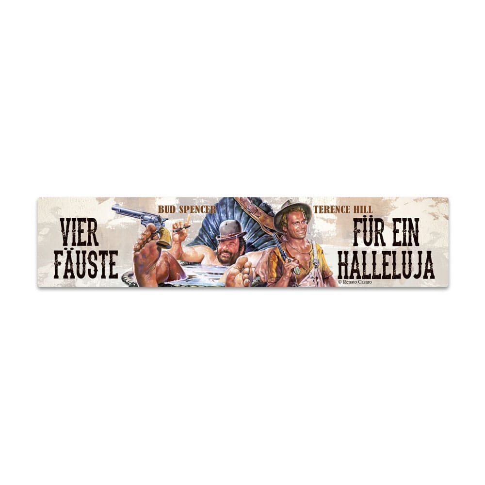 Bud Spencer and Terence Hill Vier Fauste fur ein Halleluja Tin Sign with Magnet 16 x 3.5 cm