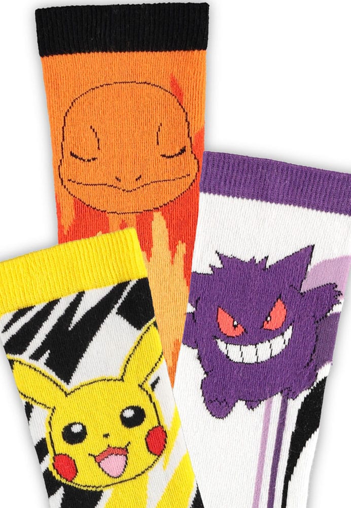 Pokémon Pikachu, Charmander and Gengar Crew Socks EU Size 43-46 (Set of 3)