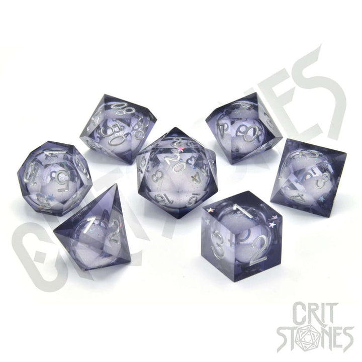 CritStones Liquid Core Dice Set Orbital Tide Silver Ink 7 Pieces