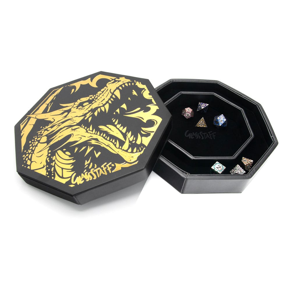 CritStones Arena Dice Tray Black Dragon Yellow Lid RPG Gaming Accessory
