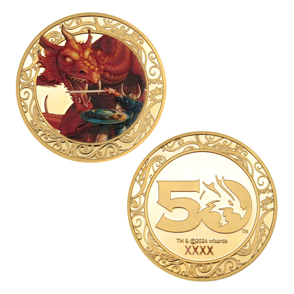 Dungeons and Dragons 50th Anniversary Dungeons and Dragons Collectable Coin Colour Print Gold Plated 4 cm