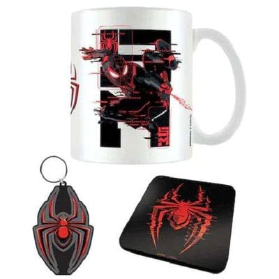 Spider Man Miles Morales Web Glitch Mug Coaster Keychain Set Marvel