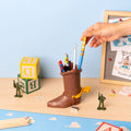Disney Pixar Toy Story Woody Boot Pen Holder Stationery Set close up detail
