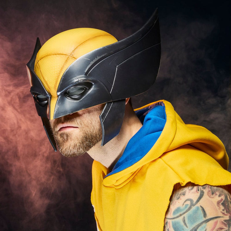 Marvel Legends Series Wolverine Premium Roleplay Mask, in display