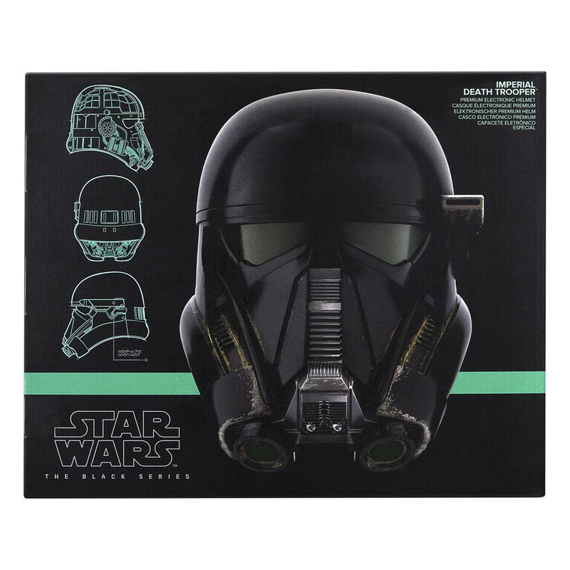 Star Wars Rogue One Imperial Death Trooper Black Series Electronic Helmet, in display