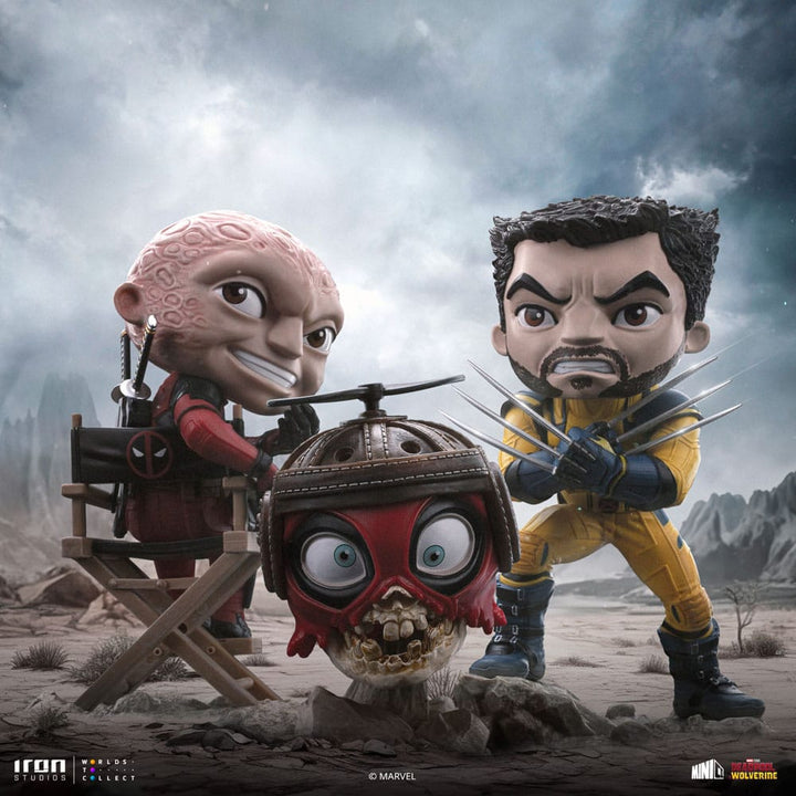 Iron Studios Deadpool & Wolverine MiniCo Deadpool, Wolverine and Headpool (Unmasked) Figure Set