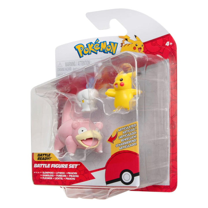 Pokémon Pikachu (Female) and Litwick and Slowpoke 1.9" Scale Battle Figure Set (3-Pack)