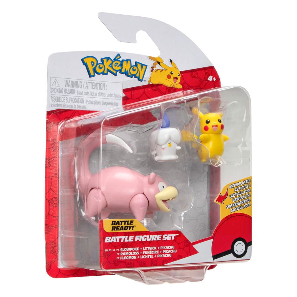 Pokémon Pikachu (Female) and Litwick and Slowpoke 1.9" Scale Battle Figure Set (3-Pack)
