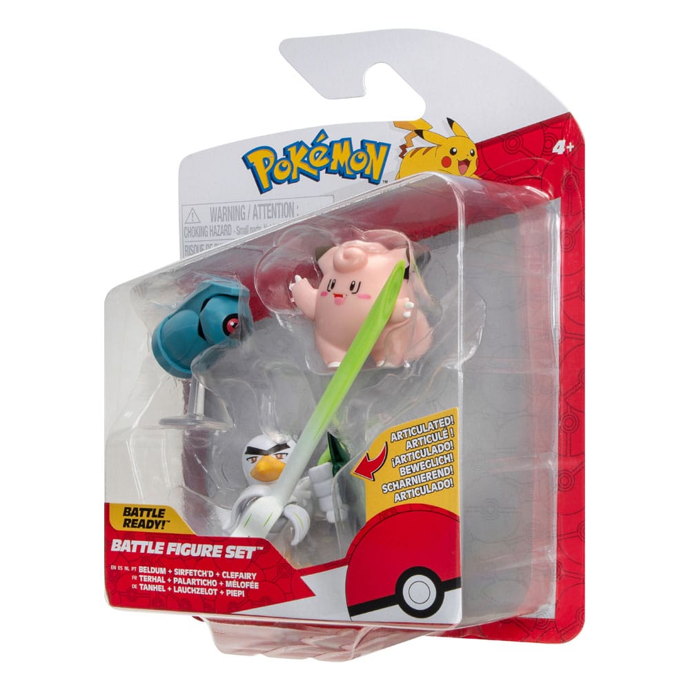 Pokémon Clefairy and Beldum and Sirfetch'd 1.9" Scale Battle Figure Set (3-Pack)