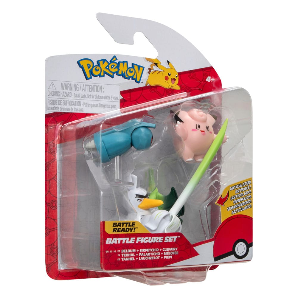 Pokémon Clefairy and Beldum and Sirfetch'd 1.9" Scale Battle Figure Set (3-Pack)