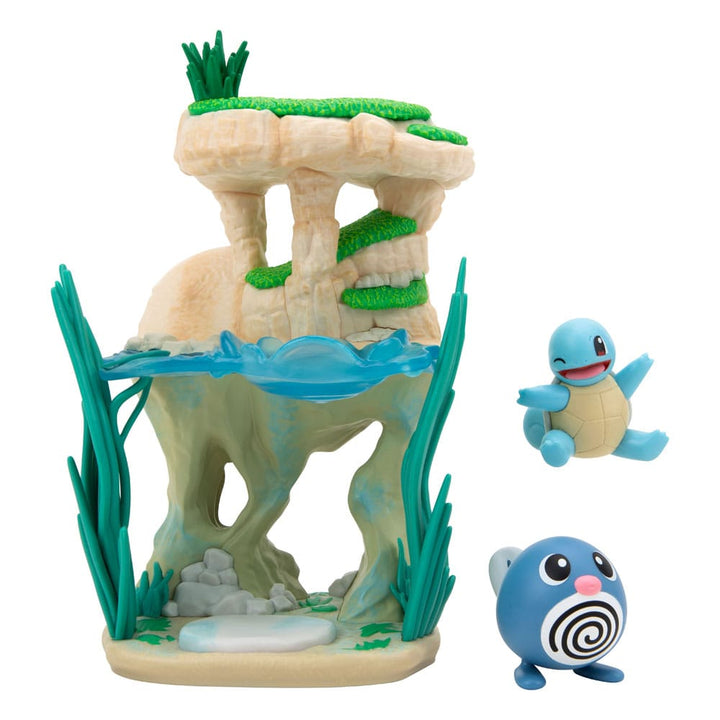 Pokémon Poliwag and Squirtle Shoreside Lake 2" PVC Minifigures Environment Set