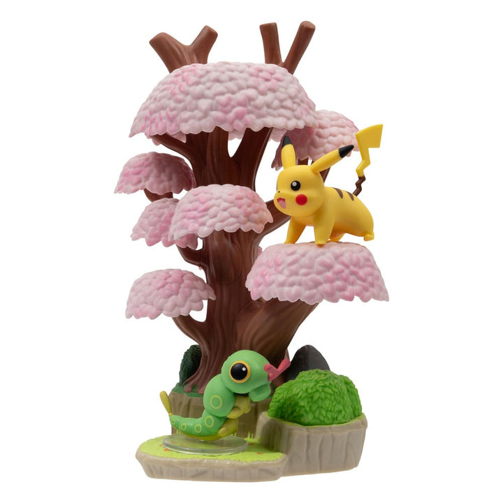 Pokémon Caterpie and Pikachu Spring Forest 2" PVC Minifigures Environment Set