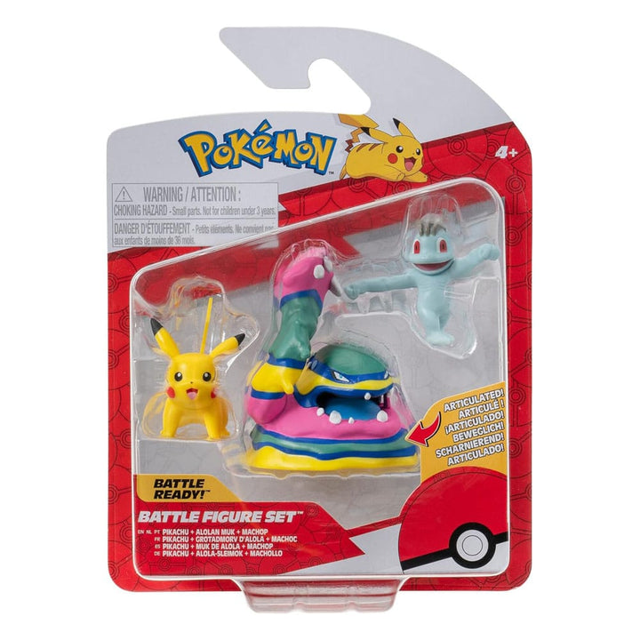 Pokémon Machop and Pikachu and Alolan Muk 1.9" Scale Battle Figure Set (3-Pack)