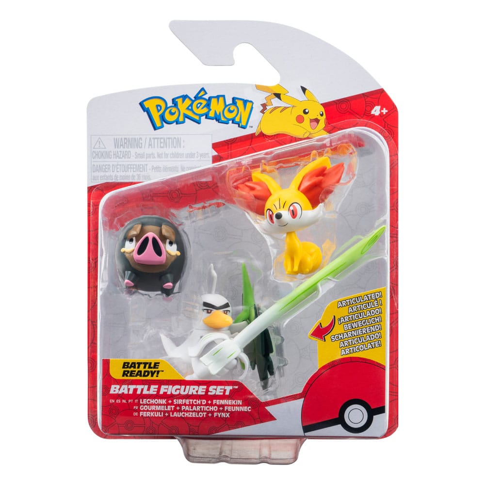 Pokémon Fennekin, Lechonk, Sirfetch'd 1.9" Scale Battle Figure Set (Pack-3)