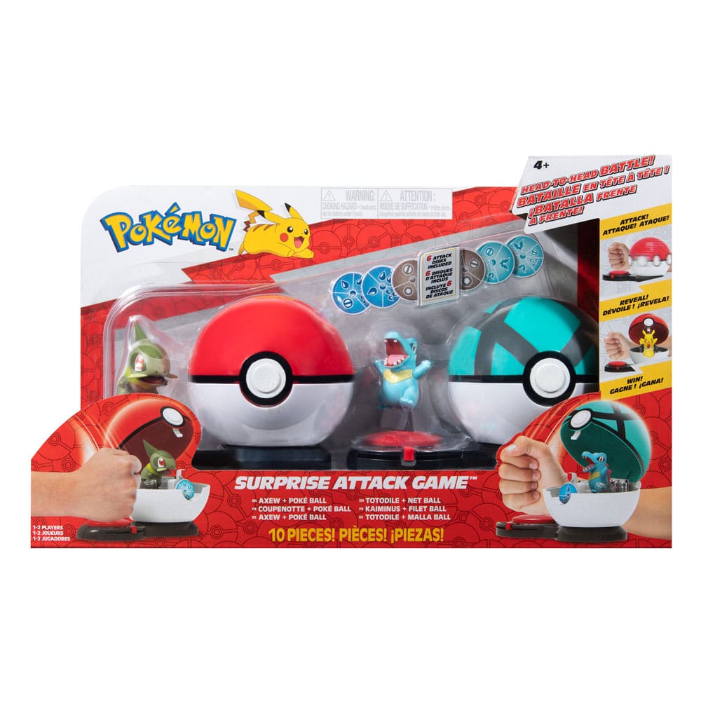 Pokemon Surprise Attack Game Axew and Poke Ball vs Totodile and Net Ball